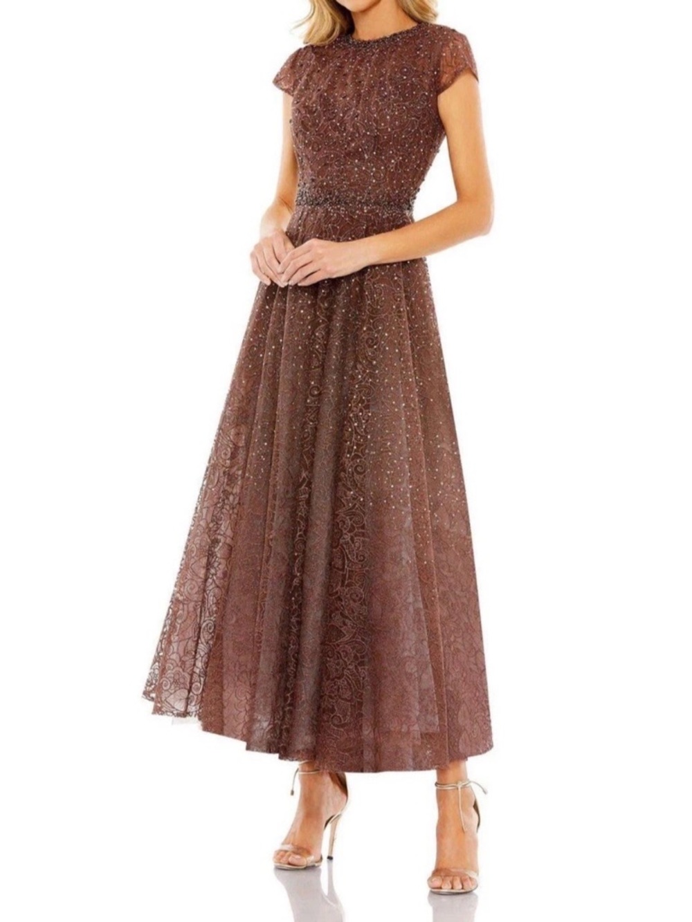 Mac Duggal Elegant Brown Lace A-Line Evening Dress Size 4 New
